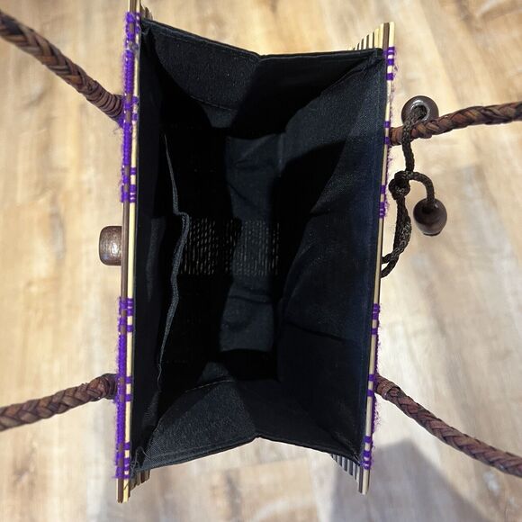 Rattan Woven Purple  Purse Handbag w/ Handmade Beaded Closure & Braided Handles - Picture 16 of 16